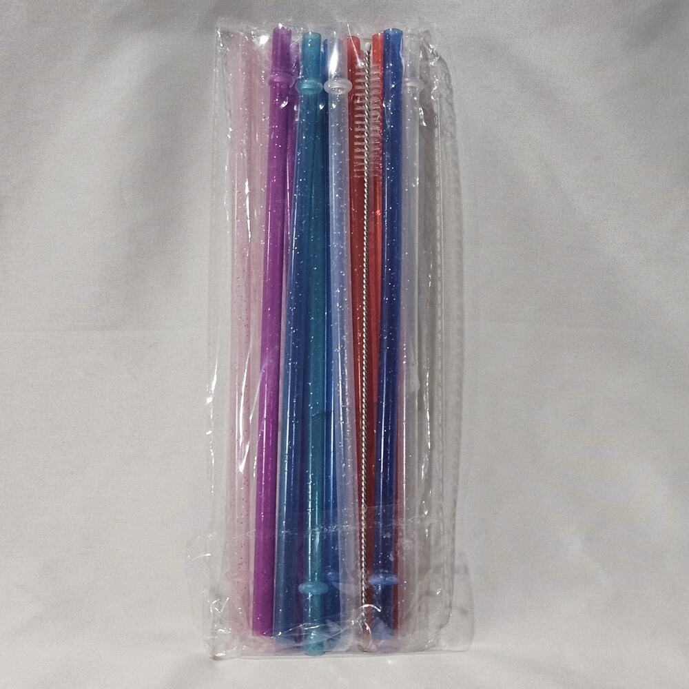 12pc Reusable Plastic Drinking Straws Multicolor + Cleaning Brush New